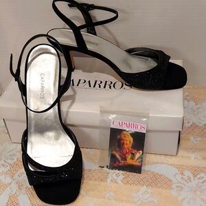 Caparros Women's Size 9 Black Sequined High Heeled Open Toe Shoes
